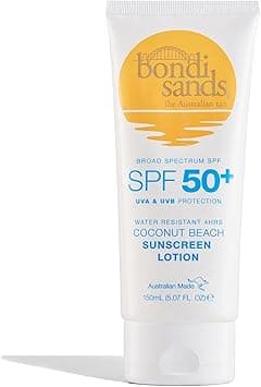 Bondi Sands Sunscreen Lotion SPF 50 NonGreasy BroadSpectrum Formula Moisturises and Protects Skin Water Resistant Up To 4 Hours and Cruelty Free Coconut Beach Scent 150 mL507 Oz