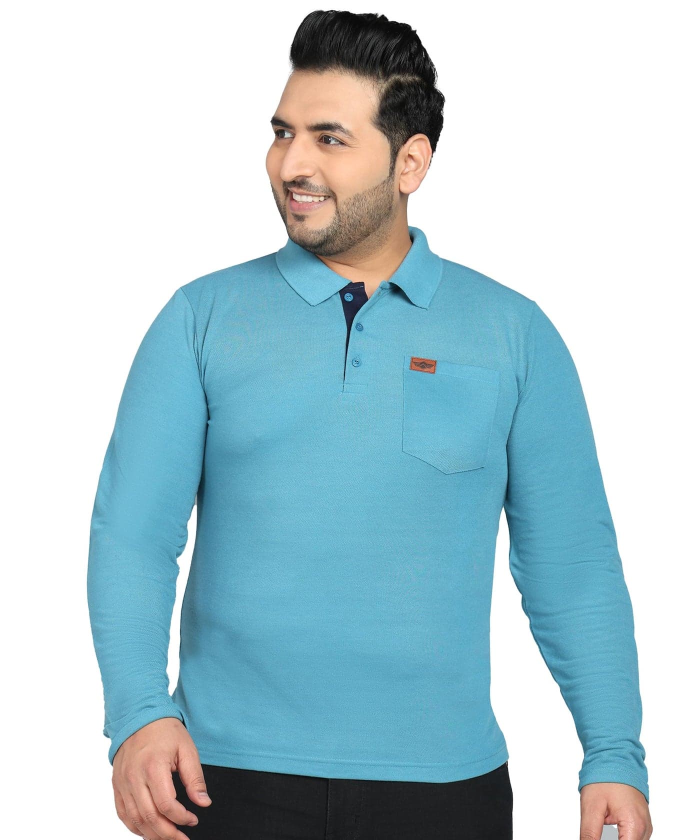 INKKR Men's Solid Polo Neck Fullsleeve Teel T-Shirt (SIZE-4XL)