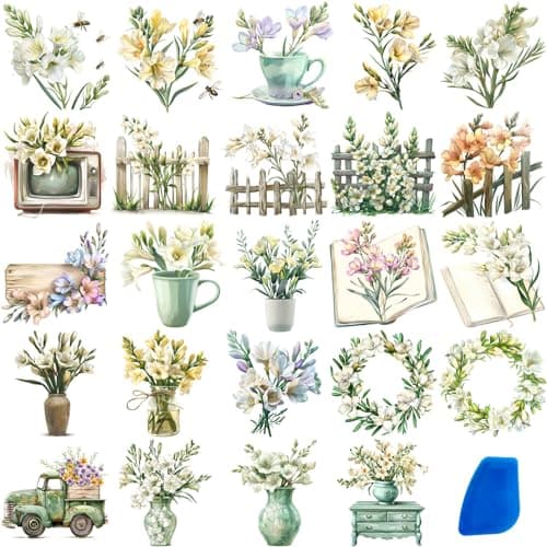 ZMRU 24 Sheets of Watercolor Style Rub on Transfers for Crafts Perfect for Glass Porcelain Leather Canvas and Fabric Projects IOD Transfers Included3 3inch Lily Magnolia