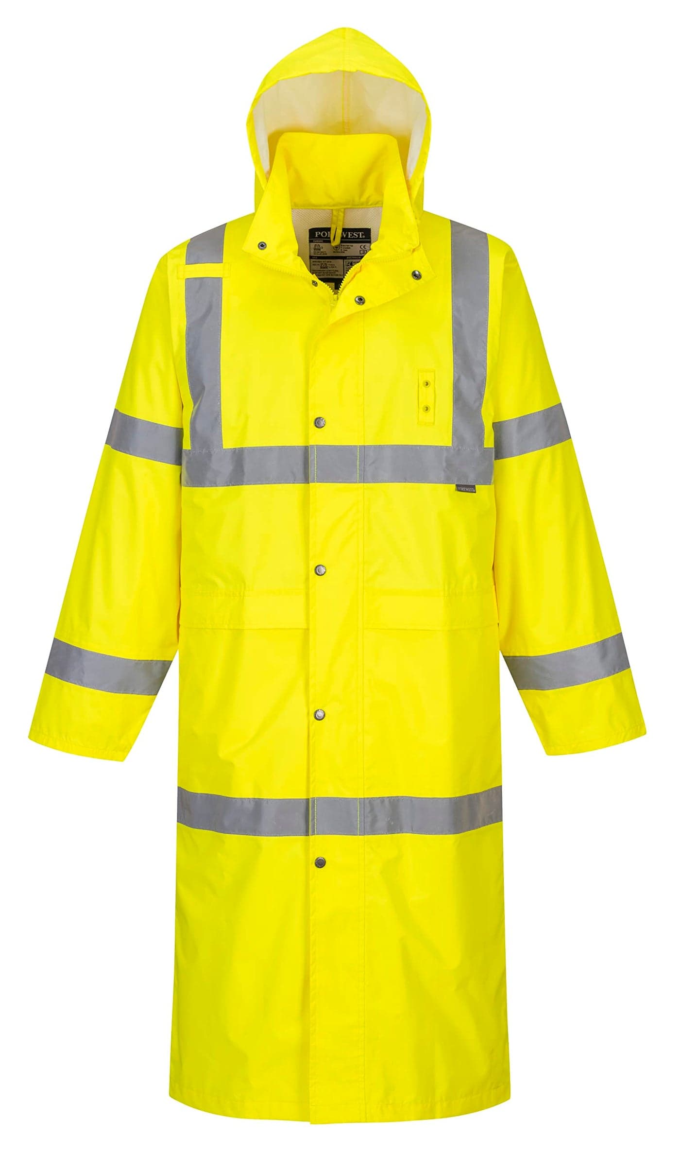 Portwest UH445 Mens Classic Raincoat Waterproof Hi Vis Reflective Long Rain Jacket ANSI Class 3 Yellow XXLarge