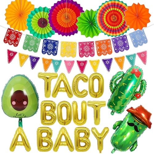 26 PCS Taco Bout a Baby Decoration, Fiesta Baby Shower Decorations Include Taco Bout a Baby Balloons Paper Fans Fiesta Banner Cactus Avocado Foil Balloons for Taco Bout a Baby Shower Decorations