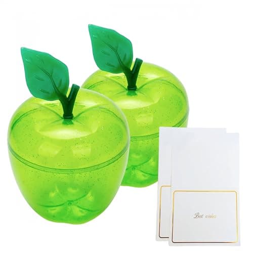 TIEYIPIN Large Green Apple Container with Blank Cards, Plastic Apple Shaped Gift Box Candy Jar, Back to School Teacher Appreciation Gift, Wedding Party Favor, Christmas Decorations Supplies, 2 Pack