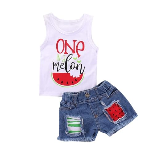 Mikrdoo Toddler Girl Clothes White Sleeveless Tank Top + Denim Shorts Set 2pcs Little Kid Girl Clothes (2-3 Years, White)