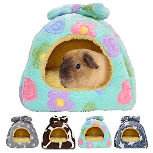 GINIDEAR Guinea Pig Bed, Guinea Pig Hideout House Accessories Warm Bed for Small Animals Hamsters Chinchillas Dwarf Bunnies Hedgehogs. M, Green Flower