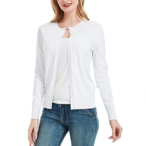 Women's Crew Neck Button Down Long Sleeve Cardigan Sweater