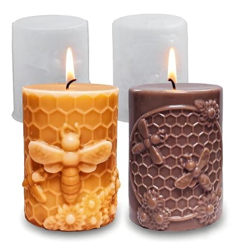 Wehous 2PCS Bee Candle Mold Bee Honeycomb Flower Cylinder Silicone Molds for Resin Candle Soap Wax Beeswax Unique Epoxy Casting Clay Art Craft Mould Kit DIY Home Decor