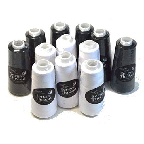 Set of 12 Black & White Serger Thread Spools for Quilting Embroidery Overlock | 100% Polyester | 1640 Yards Each | 6 Black & 6 White