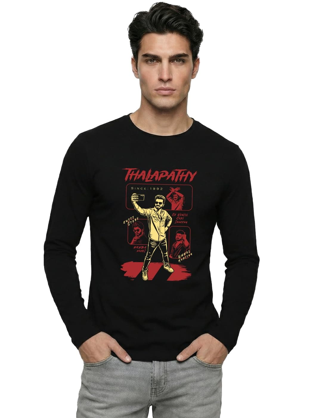 Kalvettu Tribute to Thalapathy Vijay T-Shirt for Men - Full Sleeve (Black, XX-Large)