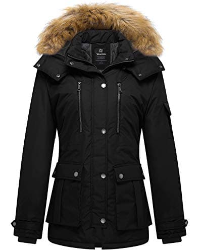 wantdo Women's Quilted Winter Coat Warm Puffer Jacket Thicken Parka with Removable Hood Black Small