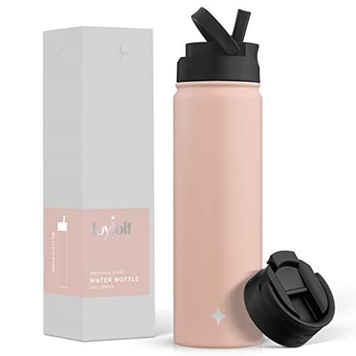 JoyJolt Triple Insulated Water Bottle with Straw Lid AND Flip Lid 22oz Water Bottle 12 Hour HotCold Vacuum Insulated Stainless Steel Water Bottle BPAFree Leakproof Water Bottles Thermos Bottle