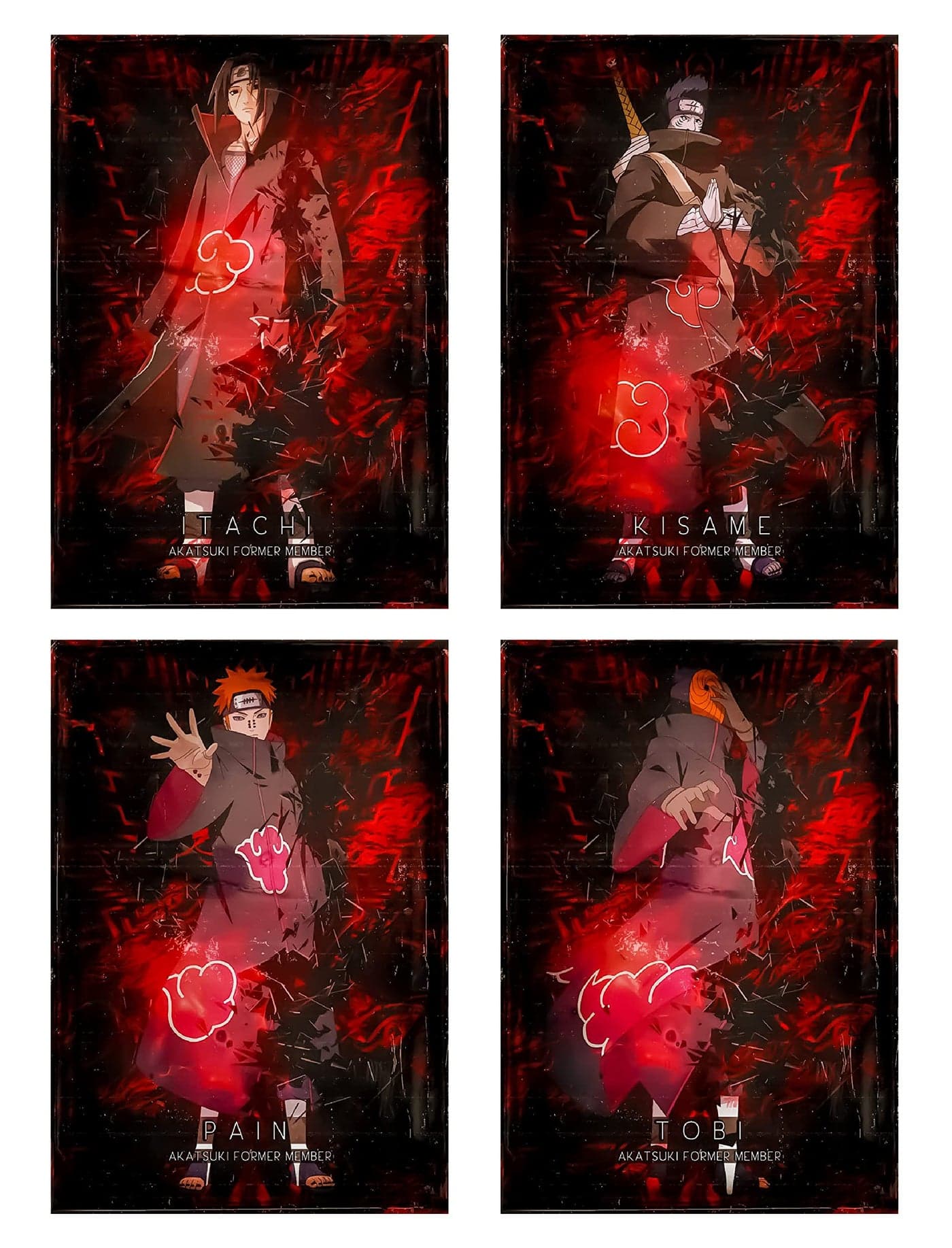 AD INFINITUM Anime Naruto Akatsuki 300 gsm Paper Wall Poster, Multicolor (9 x 13 inches, set of 4)