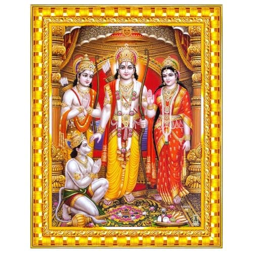 Pavan Photo Laminations Ram Darbar Lord Shri Rama Sita Parivar Family Wall Painting Framed Home Decor (Wood,Acrylic,Gold,Big Size,10x12 Inch) R741M