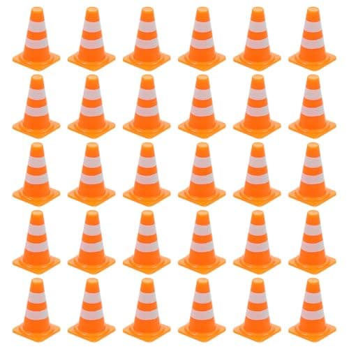 NUOBESTY 30Pcs Mini Traffic Cones 098 Small Orange Construction Cones Miniature Sports Training Roadblock Toy Safety Road Street Signs Scene Models for Kids Early Cognitive Learning Sand Table
