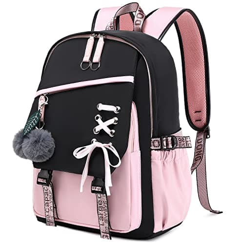 Teenage Girls Bookbag School Backpack Children Casual Daypack Schoolbag for Teens Black Pink
