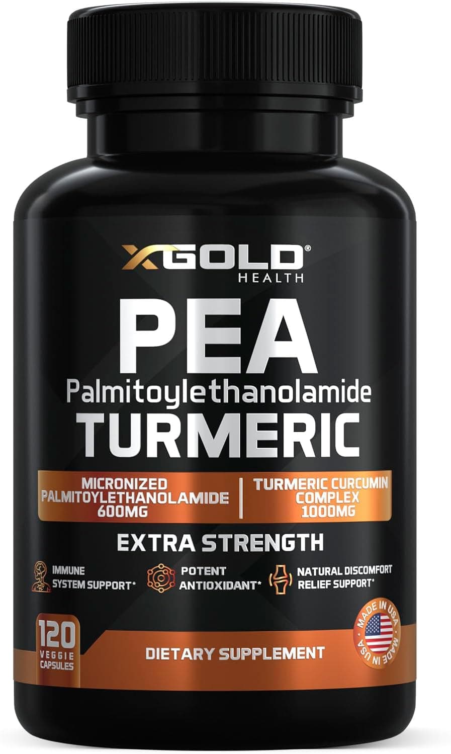 Palmitoylethanolamide 600mg Turmeric Curcumin Complex 1000mg Micronized Pea 99 Highly Purified and Bioavailable Made in USA Supplement for Men and Women 120 Veggie Capsules