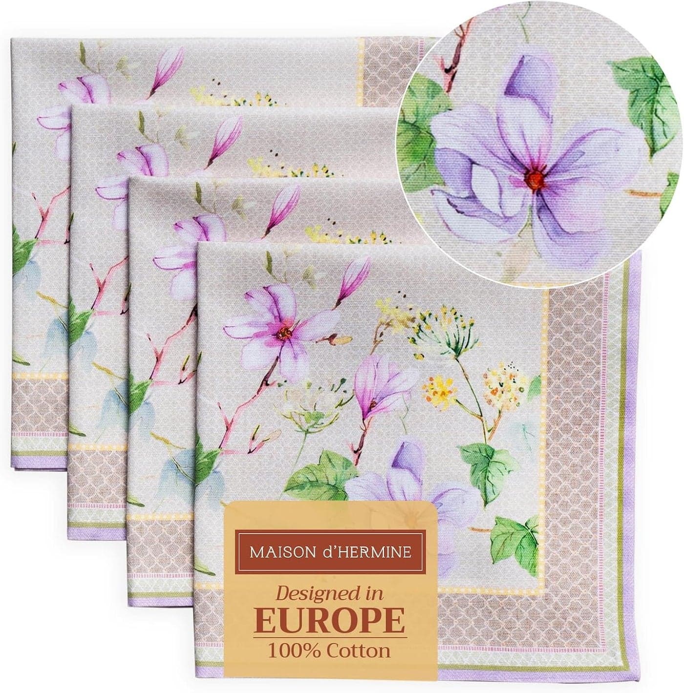 Maison d Hermine Cloth Napkins Set of 4 100 Cotton Everyday Reusable Square Napkins Cloth Washable Dinner Party Wedding Restaurant SpringSummer Magnolia Mornings 20 x 20