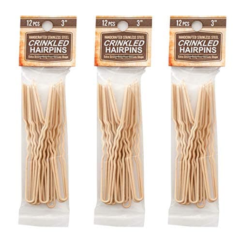 Amish Valley Products Hairpins 36 Count Crinkled Heavy Duty Stainless Steel Handmade Hair Pin Use in place of Hair Clips Barrettes Bobby Pins Snag-less (3 Inch, Blonde)