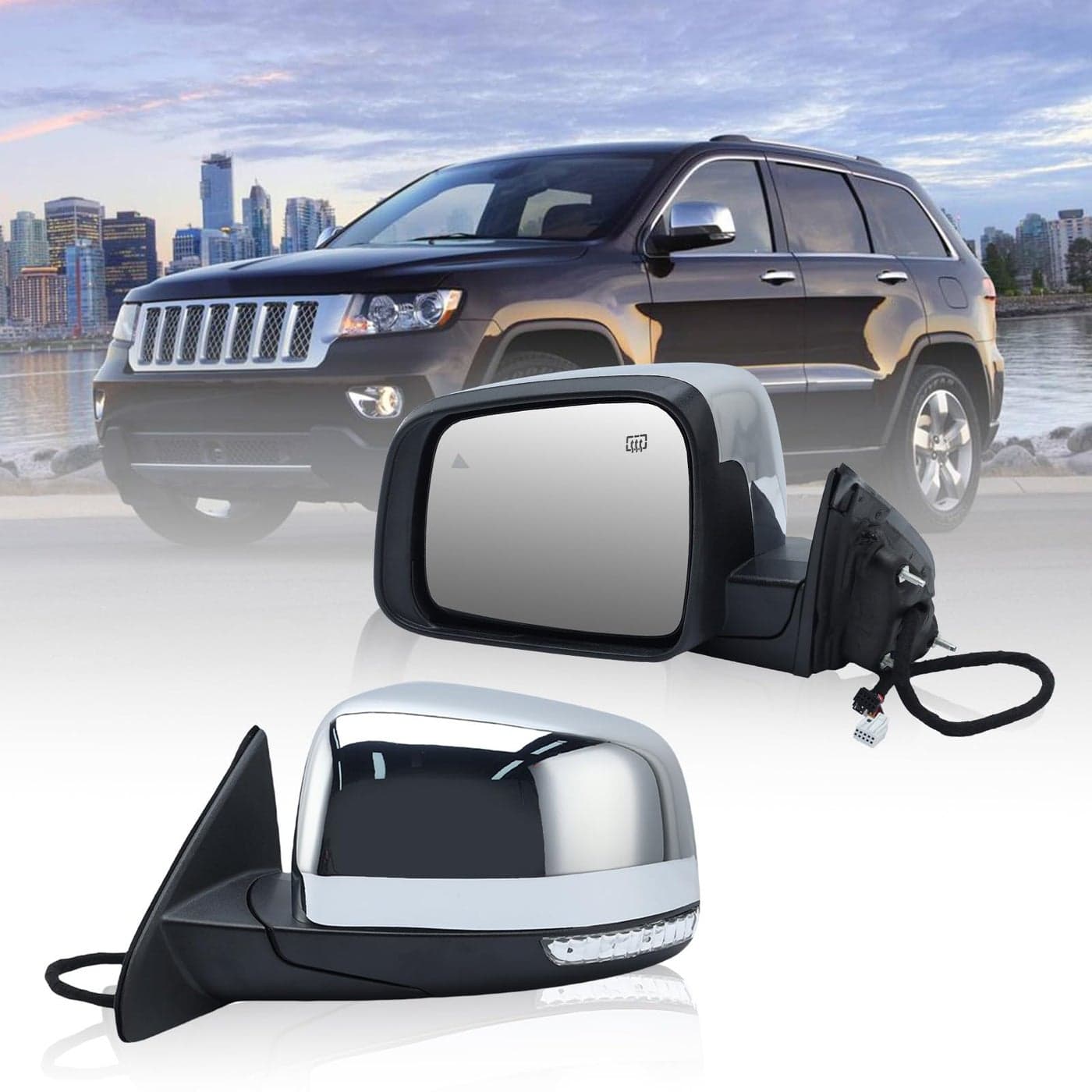 MOFOAP Driver Side Mirror Compatible with 20112021 Jeep Grand Cherokee2022 Jeep Grand Cherokee WK Mirrors with HeatedPower FoldingBlind Spot DetectionTurn Signal Light13PinsChrome