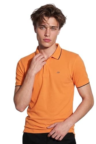 Peter England Men's Snug Fit Solid Polo T-Shirt with Coloured Collar Tipping| Cotton Rich| Premium Pique Weave Orange