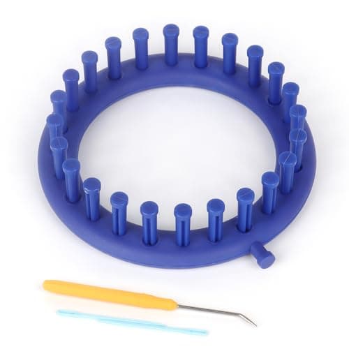 Katech Round Knitting Looms Set 14 cm Diameter Blue Plastic Weaving Looms Scarf Hats Making Tools DIY Crocheting Handmade Craft Kit with a Crochet Hook and Needle for Knitting Lovers Blue