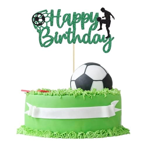 Confetti! Football Soccer Cake Topper Happy Birthday Sign Football Player Cake Decorations for Sport Theme Man Boy Girl Birthday Party Decoration Supplies