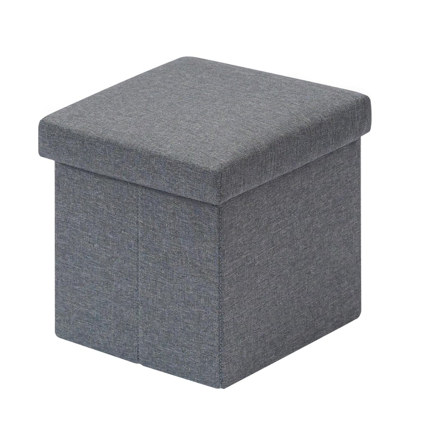 Bonlife Grey Small Ottoman Storage Box with LidFoot Rest Stool with StorageLinen Toy Chest BoxFolding Footstool Cube Seat for Living Room 118