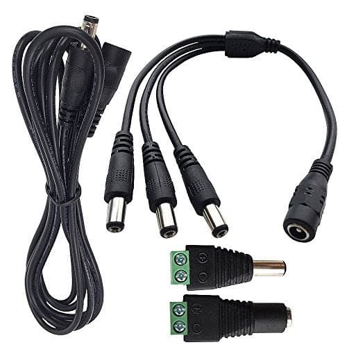 DZYDZR 1 Pairs 2.1mm x 5.5mm Female Male DC Power Plug Terminal Adapter +1 Female to 3 Male Plug 5.5x2.1mm Port 12V Splitter Cable+1 Meter Male to Female Power Cord (3.3ft)