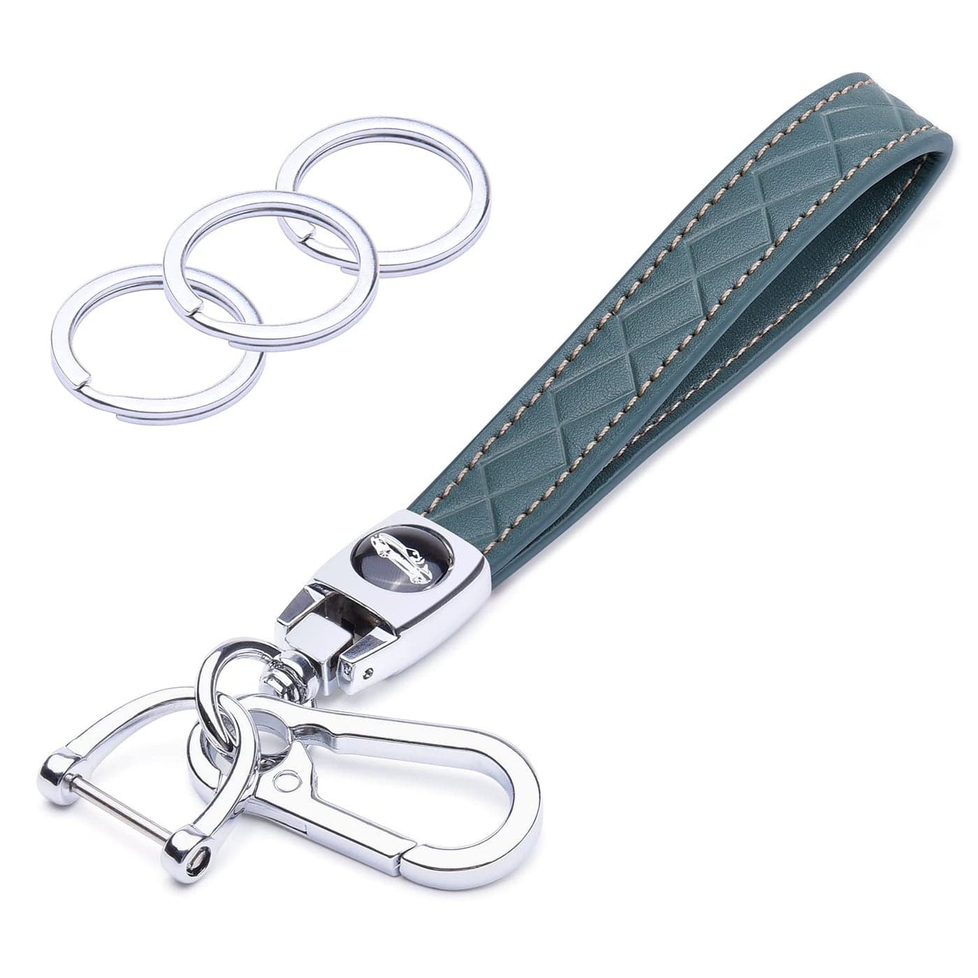Wisdompro Microfiber Leather Car Keychain, Key Fob Keychain Leather Key Chain Holder with 3 Keyrings and 1 Screwdriver for Men and Women - Blue-gray