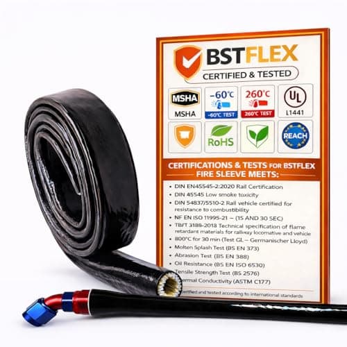 1/4"(6mm) ID Heat Shielded Fire Thermo Armor Fire Sleeve Silicone Coated Fiberglass for Automotive Hose Lines & Electrical Wiring Black, 5 feet