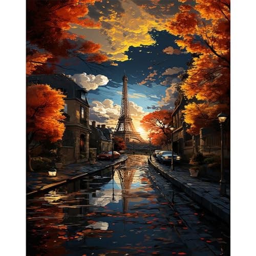 PRASIO Paint by Numbers Kit for Adults Beginner Eiffel Tower Adult Paint by Number Kits DIY Acrylic Paint by Numbers Kit for Adults Canvas for Home Decor Gift 16x20 Inch