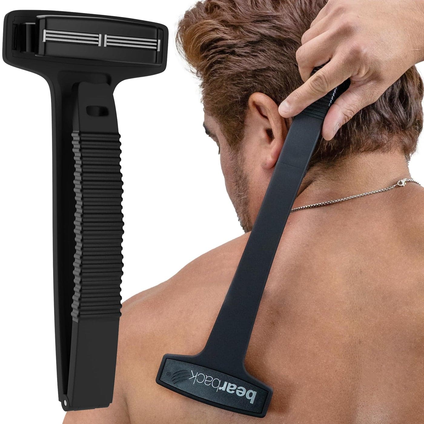Bearback Body and Back Shaver for Men and Women - Back Razor and Groomer with Folding Long Handle, Triple Blade Pivoting Head - Mens Back Shaver for Easy Hair Removal