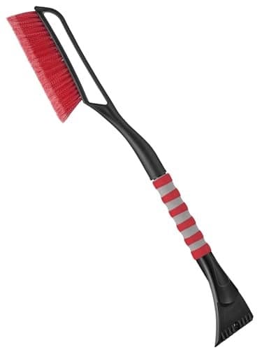 AstroAI 27" Snow Brush and Ice Scrapers for Car Windshield, Detachable Snow Scrapers with Ergonomic Foam Grip for Cars, Trucks, SUVs (Heavy Duty ABS, PVC Brush, Red)