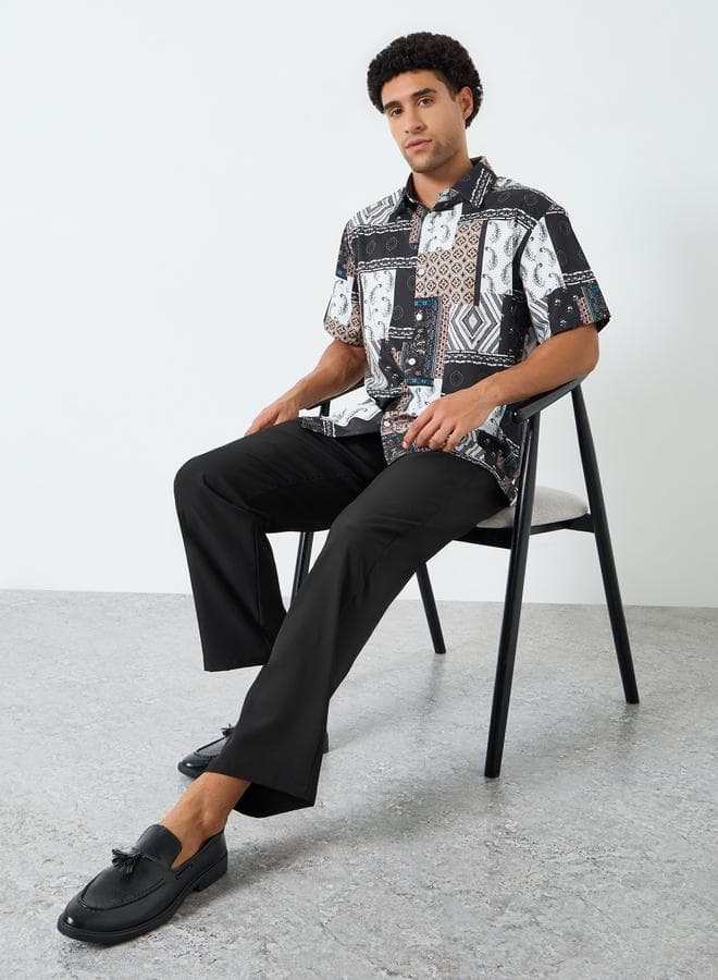 Men Patchwork Print Shirt and Pants Co-Ords