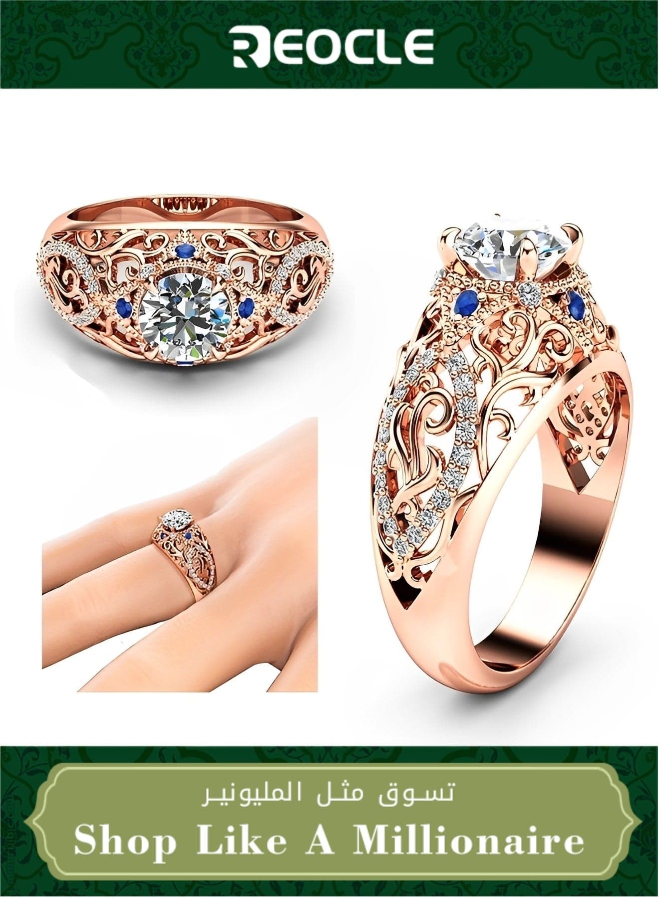 Women's Ring with Vintage Openwork Flowers Crystal Ring Simulated Diamond and Round Cut Ring Jewelry Gifts for Birthday & Marriage Anniversary