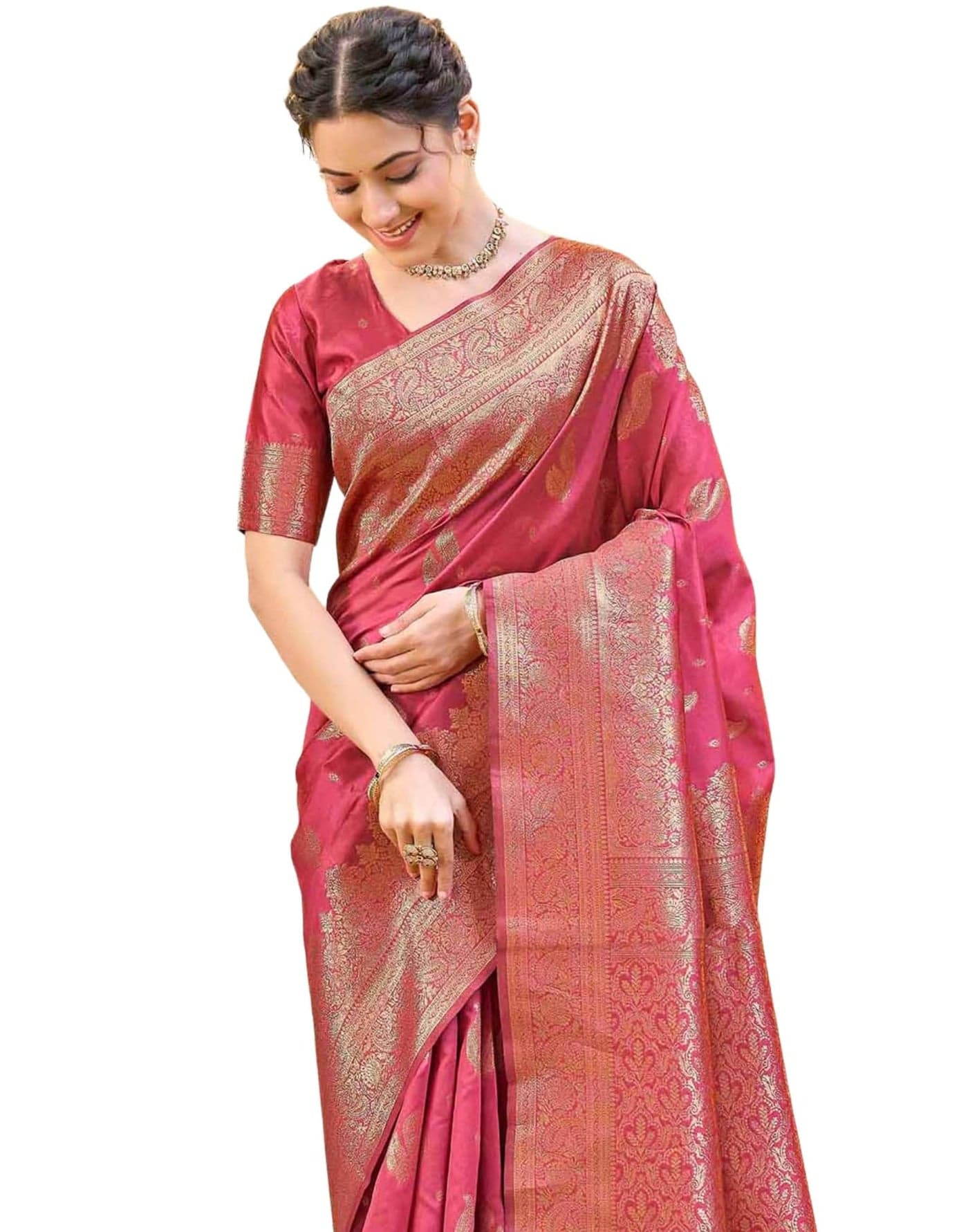 SIRIL Women's Weaving Saree With Unstitched Blouse Piece(4992S872_Pink, Gold)