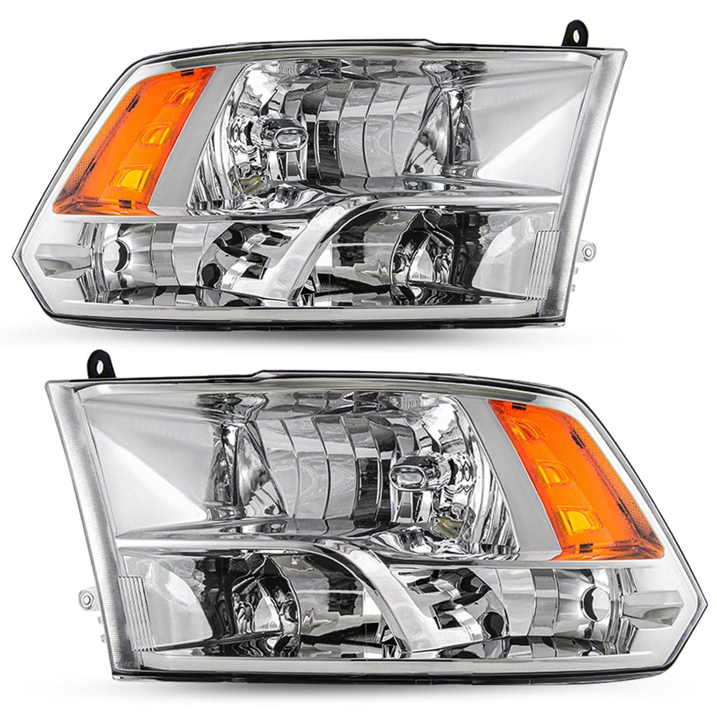 JSBOYAT Headlight Assembly Replacement for 20092018 Dodge Ram 1500 Quad 20102018 Dodge Ram 2500 3500 Pickup Driver Passenger Side Only for Quad Models Chrome Housing with Amber Reflector