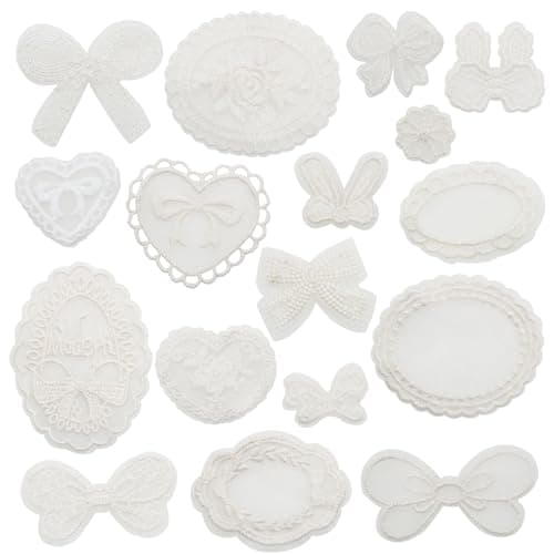 Yayatty 18 PCS Lace Applique Embroidery Heart Bow Flower Sew On Patches Lace Sew on Applique Patch Applique Decoration for Clothes Decoration DIY Sewing Crafts Accessories