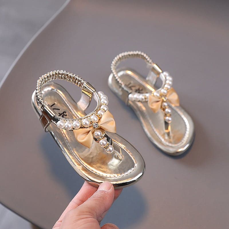 2023 Summer New Girls' Sandals Fashionable Korean Style Soft-soled Middle and Large Children's Princess Shoes Non-slip Beaded Children's Sandals