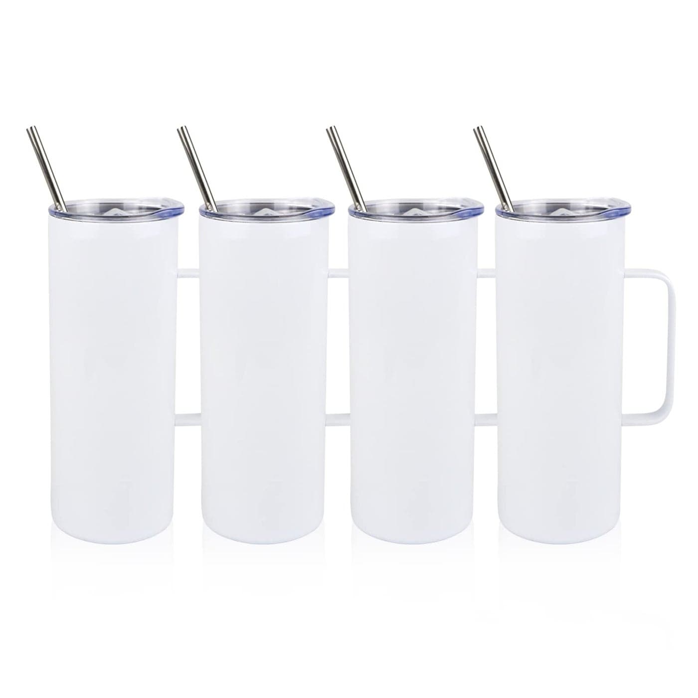MAIKESUB 4 Pcs Sublimation Blank Skinny Tumbler 20 OZ White Mugs with Handle and Straw Double Wall Stainless Steel Coffee Travel Straight Mug with Sliding