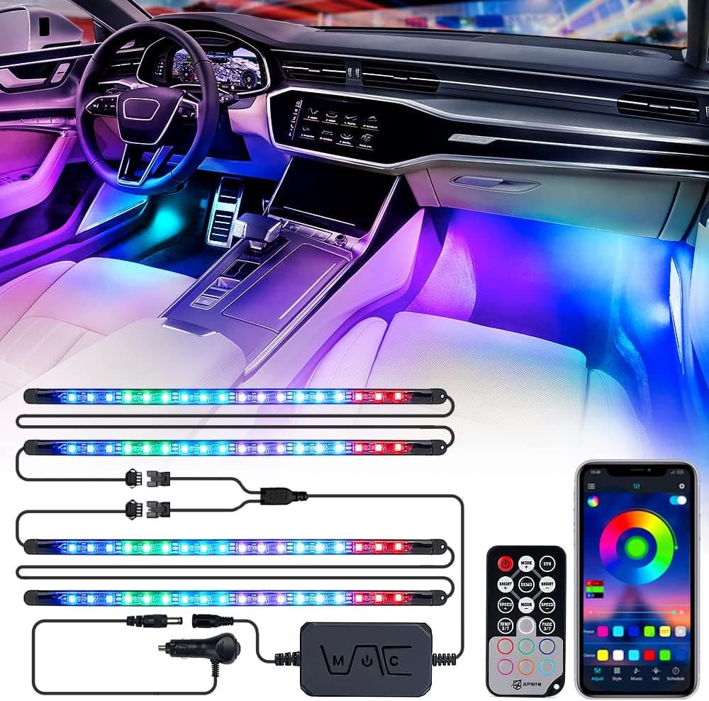 Xprite Dreamcolor LED Neon Car Interior Lights with Remote & APP Control