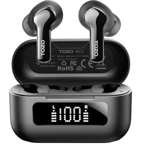 TOZO NC3 Hybrid Active Noise Cancelling Wireless Earbuds with 6 Mics AI Clear Call Ear Buds 55H Playtime with LED Display 32 Preset EQs via APP Bluetooth 5.3 IPX8 Waterproof in Ear Headphones