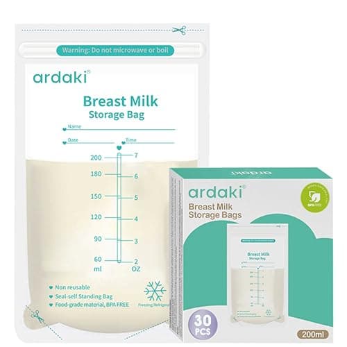 ARDAKI Breast Milk Storage Bags - 30 Count | Pre-Sterilized, Leak-Proof, BPA-Free, Double Zipper Seal | Freezer Safe Breastmilk Saver Bags for Feeding Moms Breast Milk Storage Bottle Container Fridge