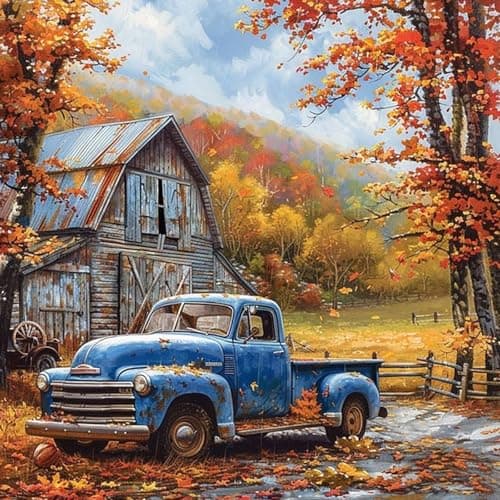 KTHOFCY 5D DIY Diamond Painting Kits for Adults, Wooden Truck Full Drill Embroidery Cross Stitch Crystal Rhinestone Paintings Pictures Arts Wall Decor Painting Dots Kits 11.8X11.8 inch