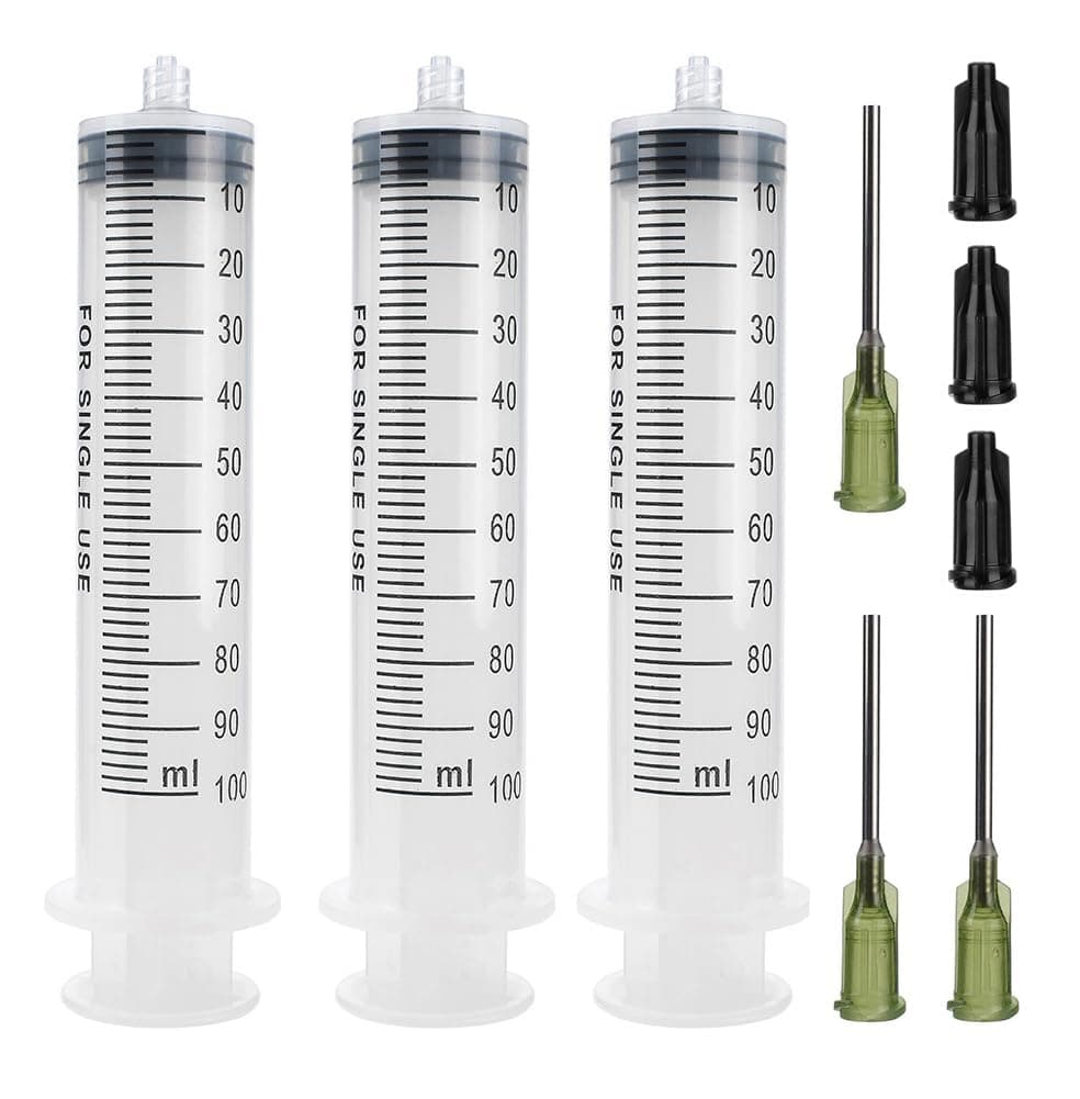3 Pack 100ml Syringes with 14G 10 Blunt Tip Needles and Storage CapsLuer Lock Plastic Reusable Syringe for Glue Applicator Oil Dispensing Multiple Uses