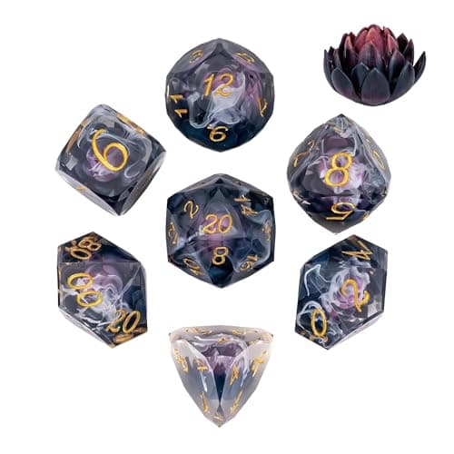 CRITALLIC 7PCS DND Dice SetTransparent Sharp Edge Dice Set DD RPG Polyhedral Diefor Dungeons and Dragons TTRPG Games Roleplaying Gameswith Gift BoxPurple Blue Lotus