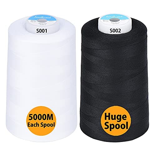 Simthread All Purpose Sewing Thread from 100 Spun Polyester for Serger Overlock Merrow Quilting Sewing 4 Big Cones of 5000M 5500 Yards Each 40S2 1White 1Black