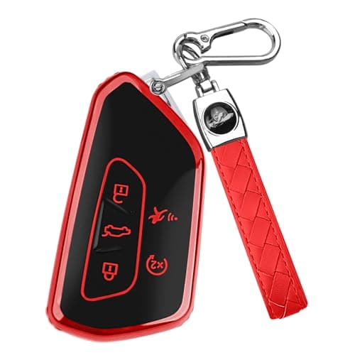 FT FUNTOR Key Fob Cover for VolkswagenSoft TPU Full Protection Case Compatibale With VW Golf GTI Atlas Skoda Octavia ID3 ID4 MK8 Red 5 Buttons