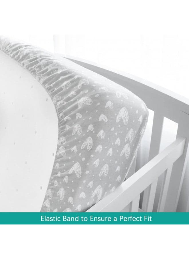 Waterproof Crib Mattress Protector 2 Pack, 100% Organic Cotton Crib Mattress Sheet, Fitted Crib Sheet, Ultra Soft & Breathable Toddler Bed Sheets for Boys and Girls, White & Grey Star Print