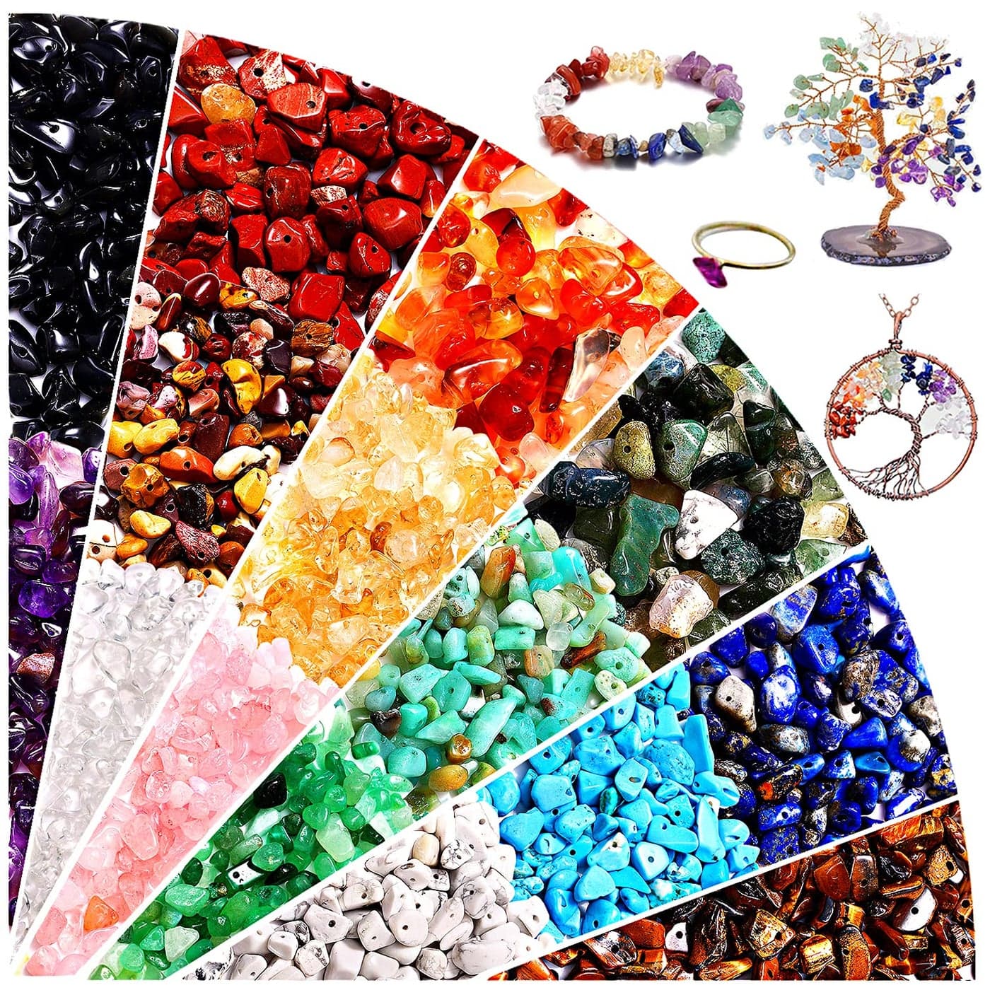 600PCS Crystal Stone Beads for Jewelry Making Natural Chip Stone Beads 58mm Irregular Gemstones Multicolored Rock Loose Beads for Ring Earrings Necklace Bracelet Making DIY Art Crafts