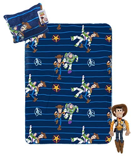 Jay Franco Disney Pixar Toy Story Travel Set 3 Piece Kids Travel Set includes Blanket Pillow Plush Featuring Woody Offical Disney Pixar Product